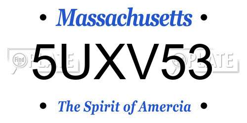 5UXV53 Massachusetts License Plate