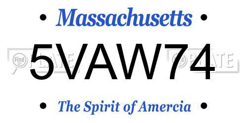 5VAW74 Massachusetts License Plate