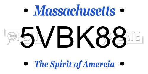 5VBK88 Massachusetts License Plate