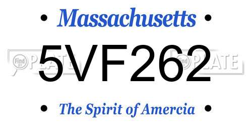 5VF262 Massachusetts License Plate