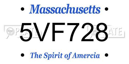 5VF728 Massachusetts License Plate