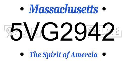 5VG2942 Massachusetts License Plate