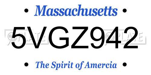 5VGZ942 Massachusetts License Plate