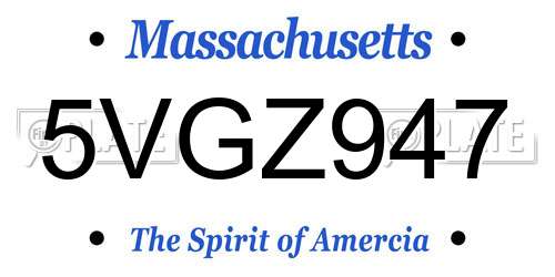 5VGZ947 Massachusetts License Plate
