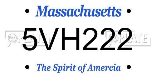 5VH222 Massachusetts License Plate