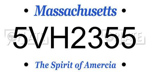 5VH2355 Massachusetts License Plate
