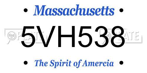 5VH538 Massachusetts License Plate