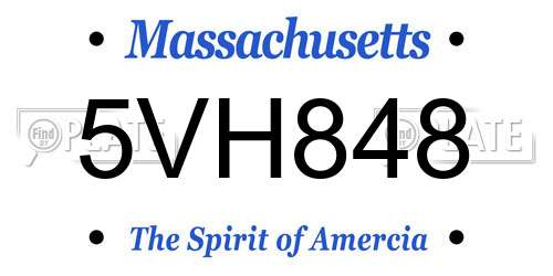 5VH848 Massachusetts License Plate
