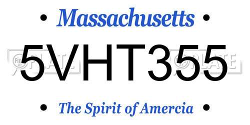 5VHT355 Massachusetts License Plate