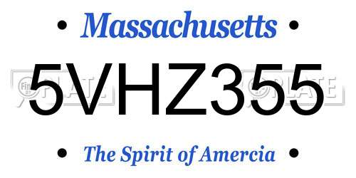 5VHZ355 Massachusetts License Plate