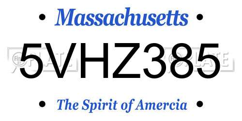 5VHZ385 Massachusetts License Plate