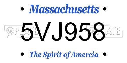 5VJ958 Massachusetts License Plate