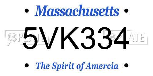 5VK334 Massachusetts License Plate