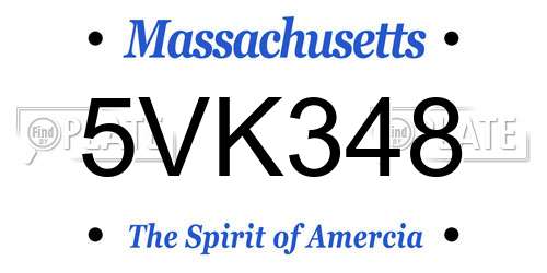 5VK348 Massachusetts License Plate