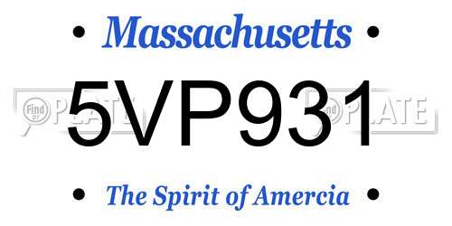 5VP931 Massachusetts License Plate
