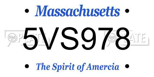 5VS978 Massachusetts License Plate