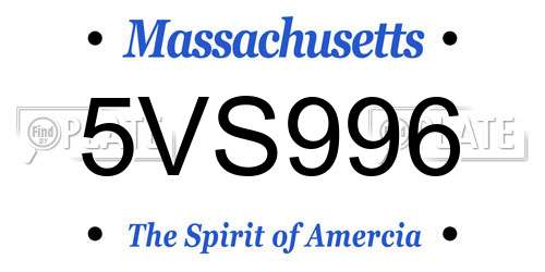 5VS996 Massachusetts License Plate