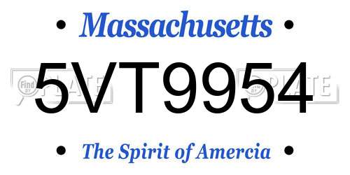 5VT9954 Massachusetts License Plate