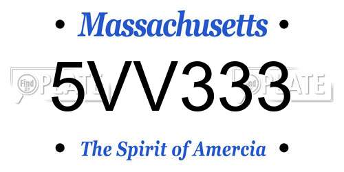 5VV333 Massachusetts License Plate