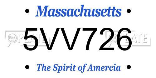 5VV726 Massachusetts License Plate