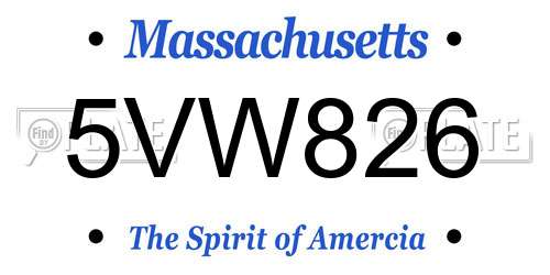 5VW826 Massachusetts License Plate