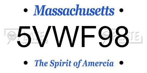 5VWF98 Massachusetts License Plate