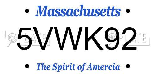 5VWK92 Massachusetts License Plate