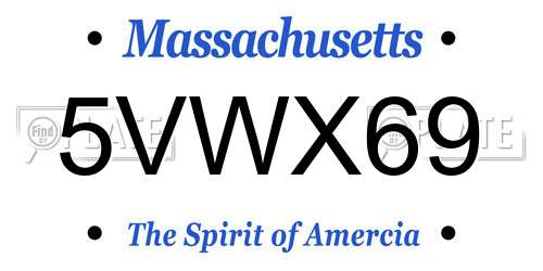 5VWX69 Massachusetts License Plate
