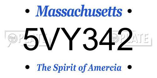 5VY342 Massachusetts License Plate