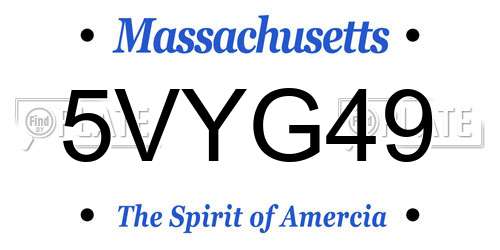 5VYG49 Massachusetts License Plate