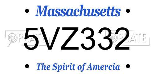 5VZ332 Massachusetts License Plate