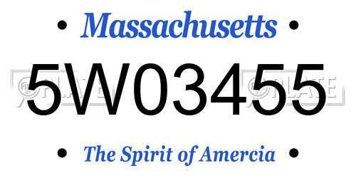 5W03455 Massachusetts License Plate