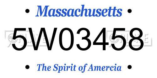 5W03458 Massachusetts License Plate