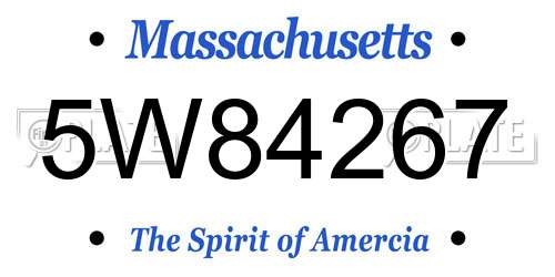 5W84267 Massachusetts License Plate