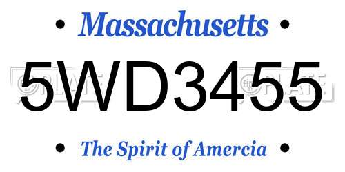 5WD3455 Massachusetts License Plate