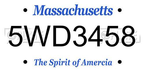 5WD3458 Massachusetts License Plate