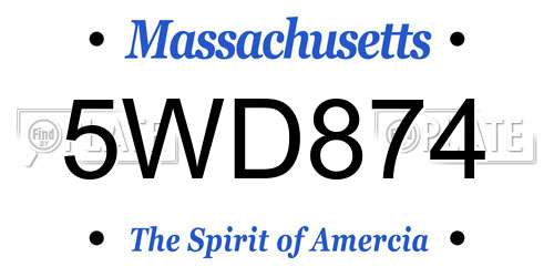 5WD874 Massachusetts License Plate