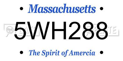 5WH288 Massachusetts License Plate