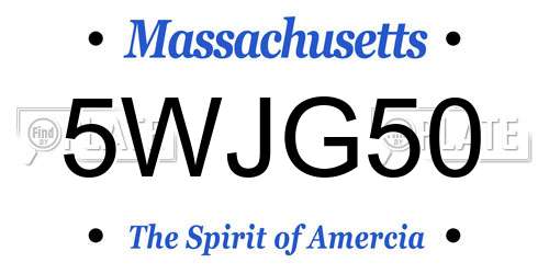 5WJG50 Massachusetts License Plate