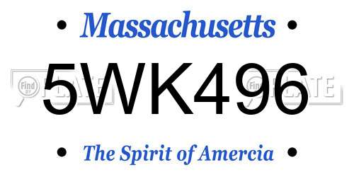 5WK496 Massachusetts License Plate