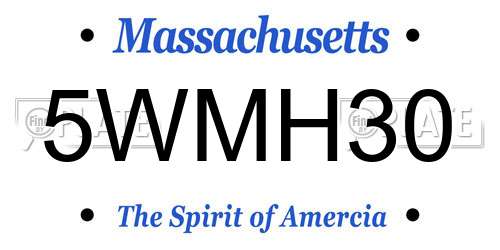 5WMH30 Massachusetts License Plate