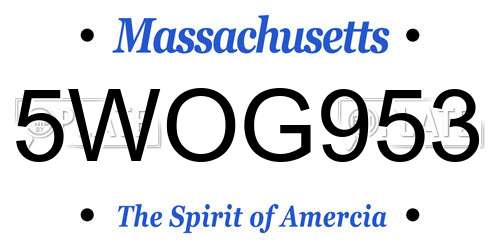 5WOG953 Massachusetts License Plate