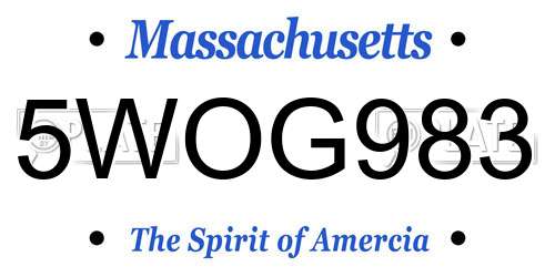 5WOG983 Massachusetts License Plate