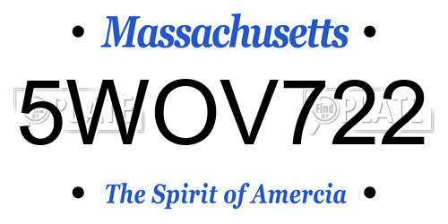 5WOV722 Massachusetts License Plate