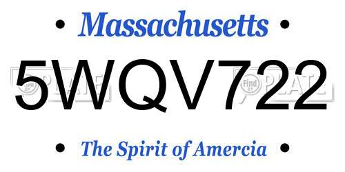 5WQV722 Massachusetts License Plate