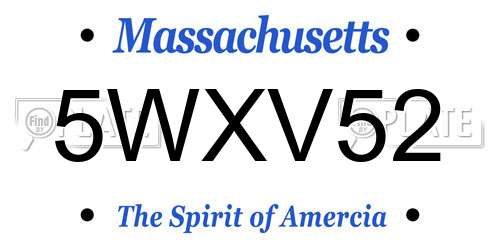 5WXV52 Massachusetts License Plate