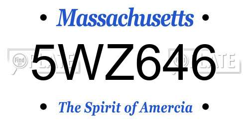 5WZ646 Massachusetts License Plate