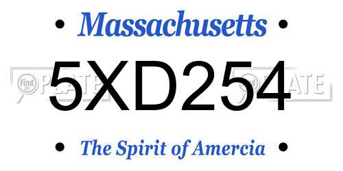 5XD254 Massachusetts License Plate