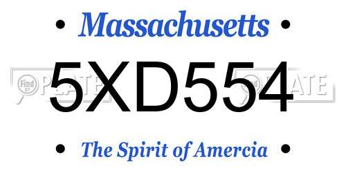 5XD554 Massachusetts License Plate