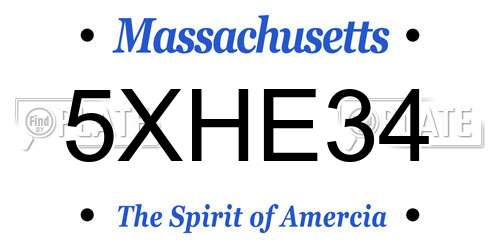 5XHE34 Massachusetts License Plate